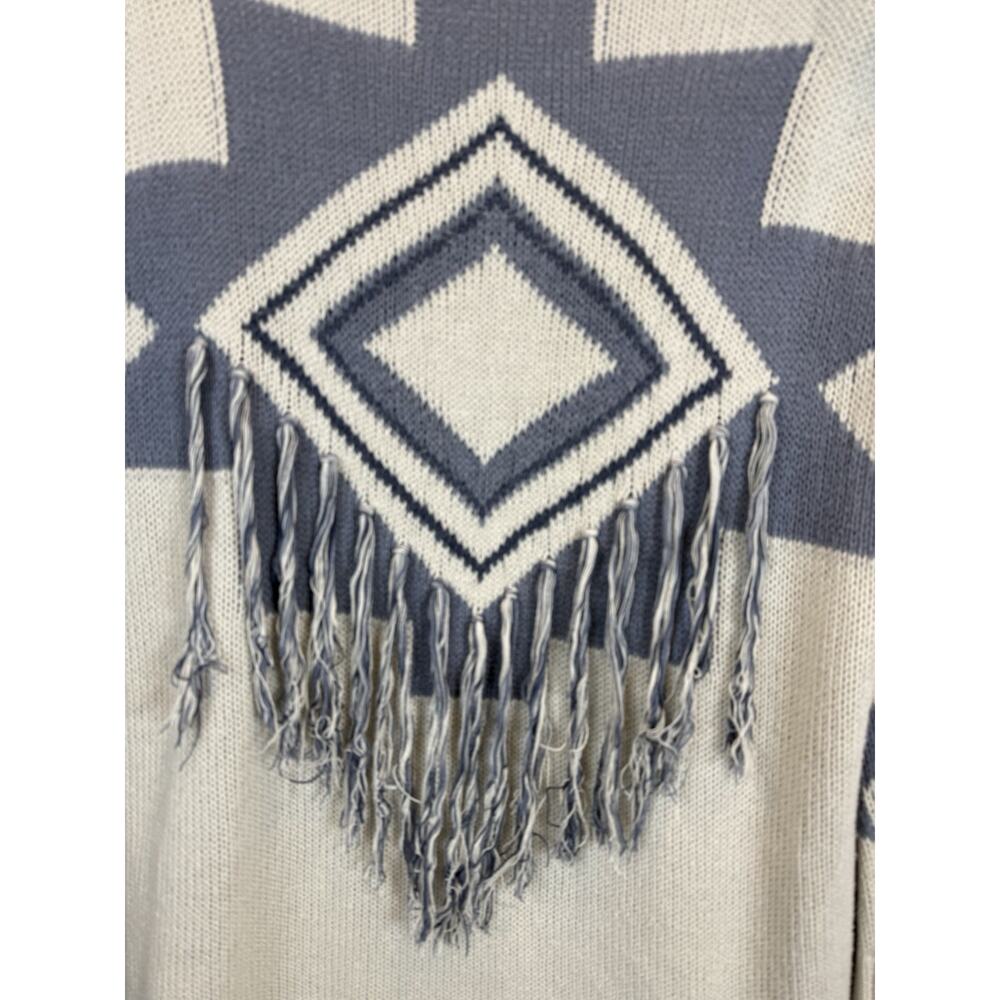 PJ Salvage Sweater Womens Medium Blue Open Front Fringe Cardigan Boho Western - Picture 11 of 14